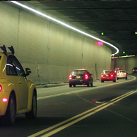 Cars driving in tunnel