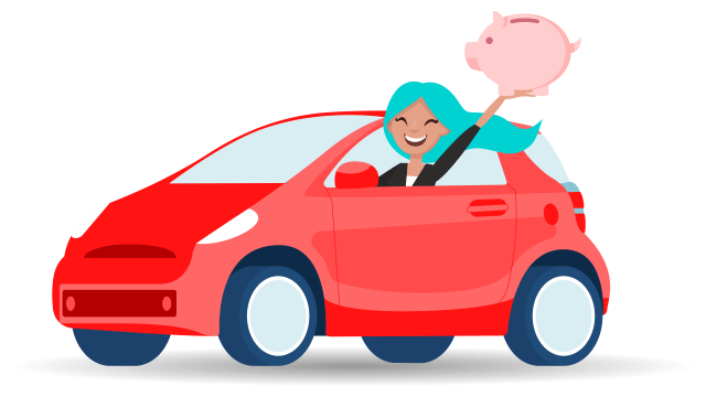 Happy woman in new car graphic