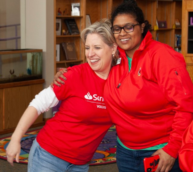 Volunteer gets a hug