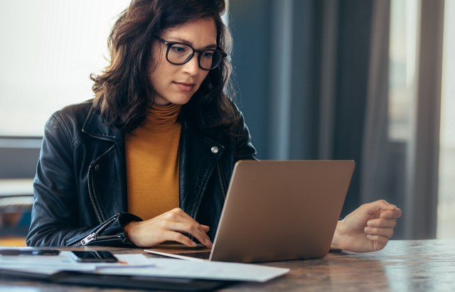 Woman checking free credit score