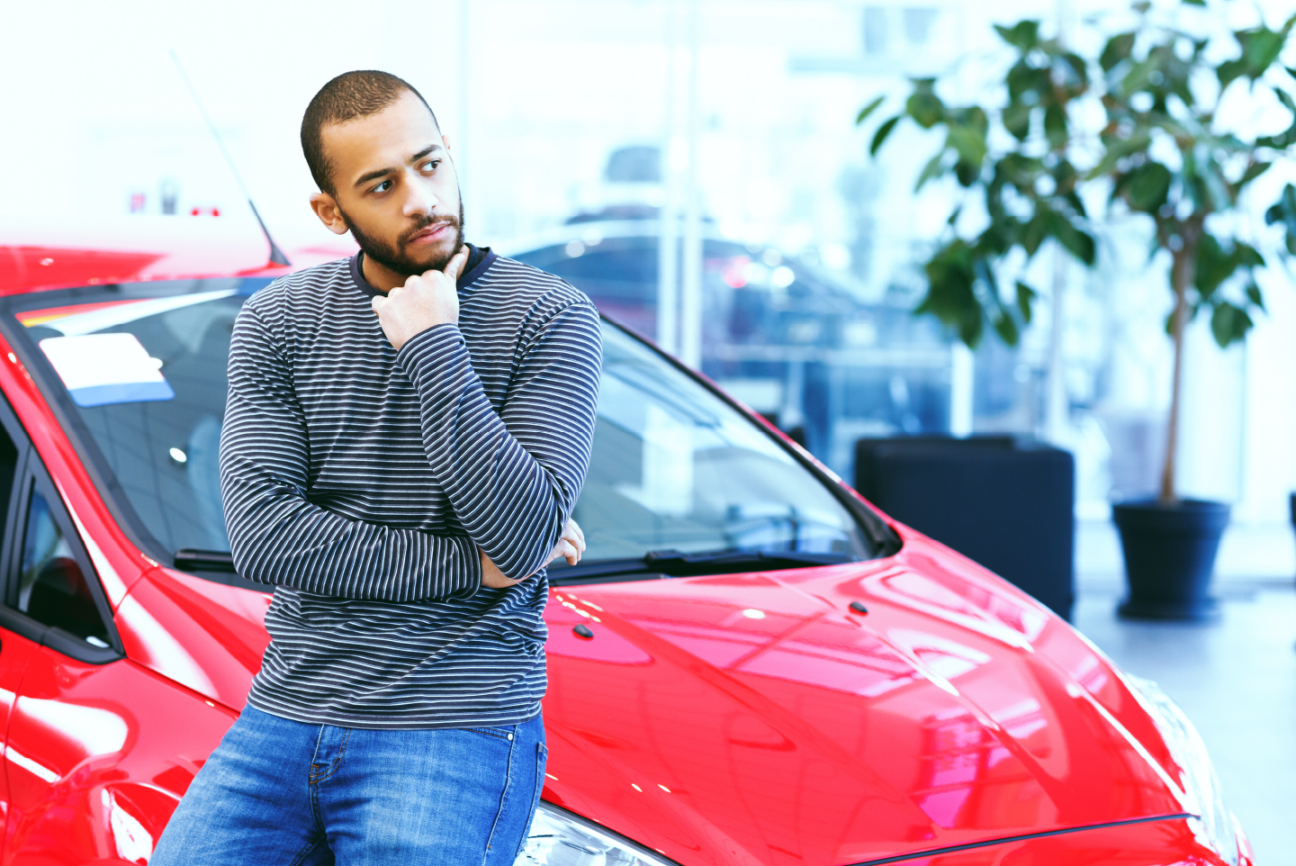 Shopper sitting in a new car