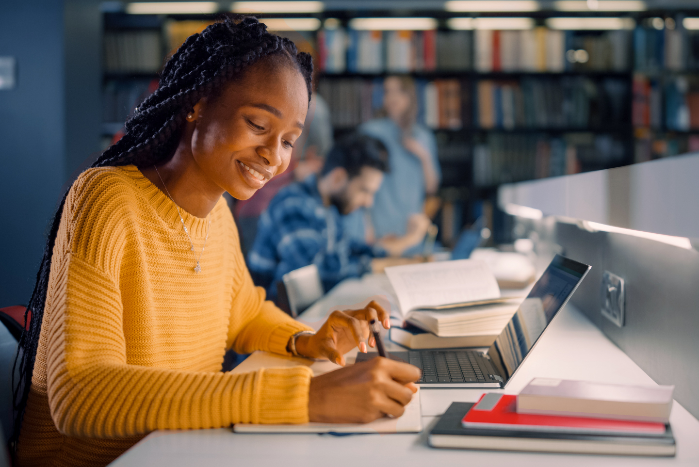 female college student at library