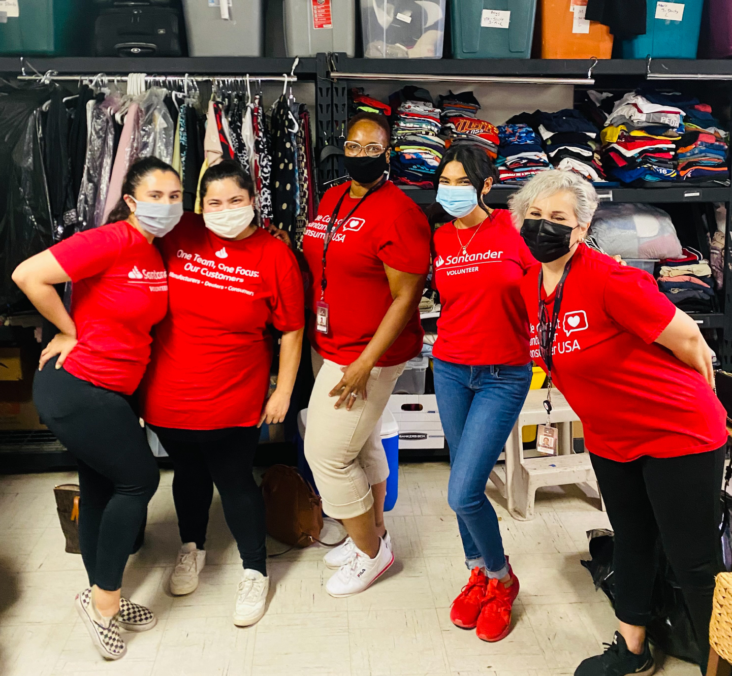 Santander Consumer employees Eva Santamaria, Catherine Madison, Azalea Juarez, Kairy Santamaria and Abril Marisela at Save the Family.