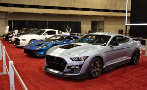 Line of cars at an auto show