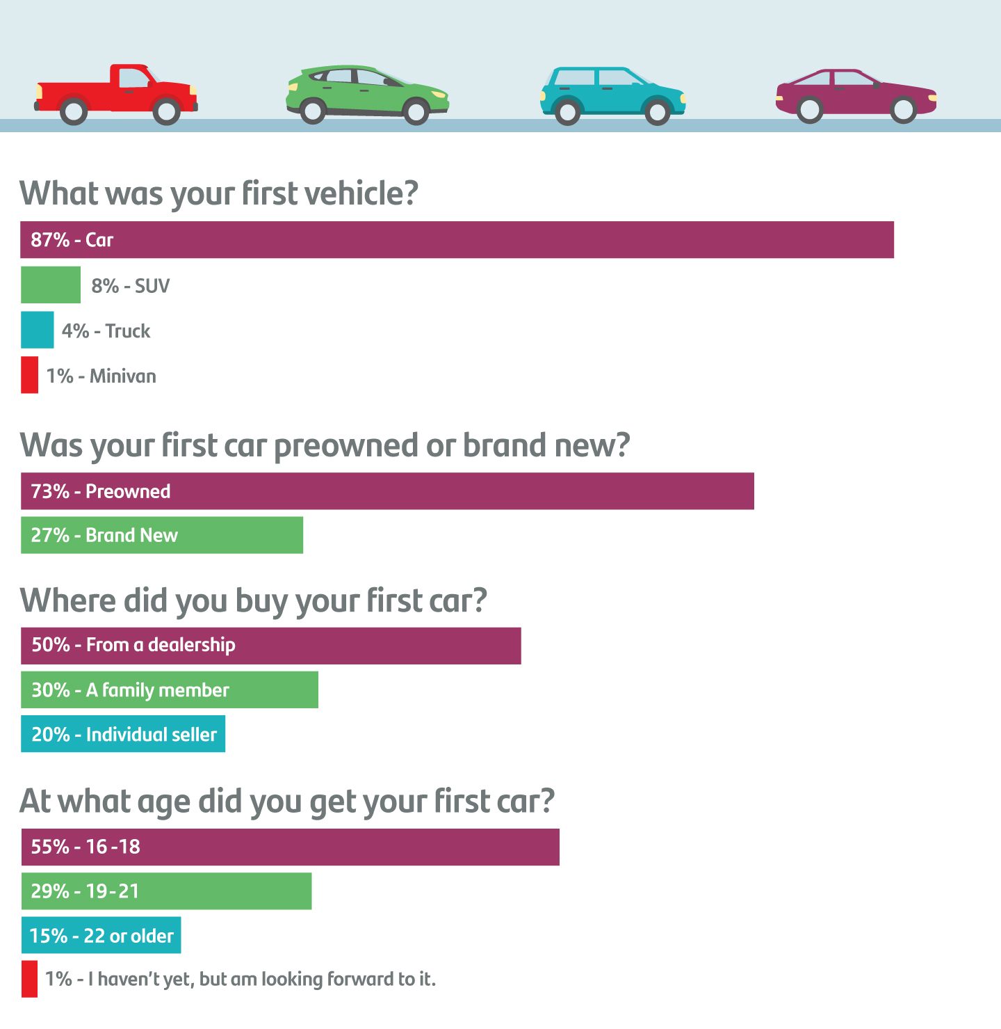 Illustration of survey results from first-time car owner survey