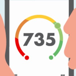 Credit score number of 735 on a smartphone