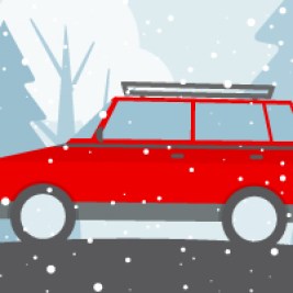 Illustration of SUV driving in winter-weather conditions.