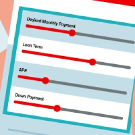 Illustration of a hand holding a mobile device with a Santander budget calculator site displaying.