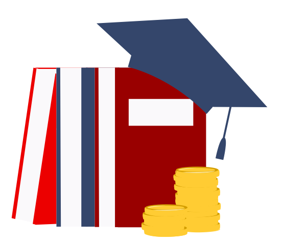 Illustration of books and a graduation cap